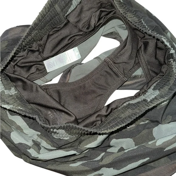 Athleta Printed Mesh Racer Run Shorts | Green camo - Picture 5 of 7